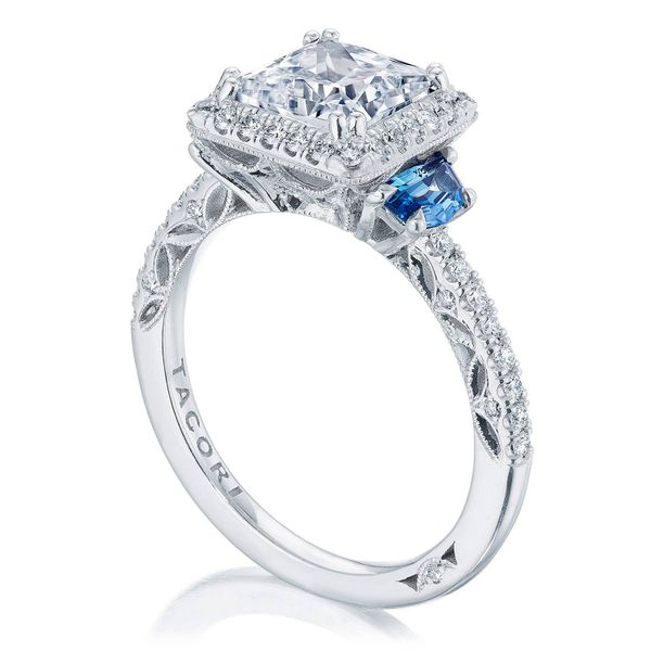 Princess 3-Stone Engagement Ring with Blue Sapphire Image 3 Sather's Leading Jewelers Fort Collins, CO