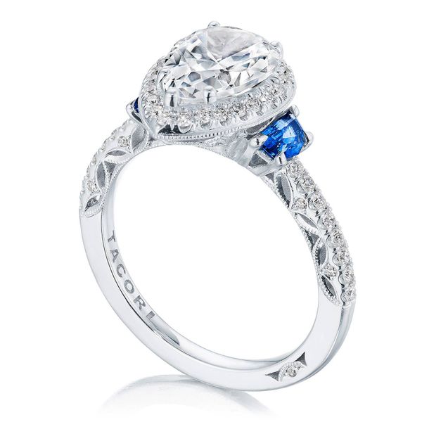 Pear 3-Stone Engagement Ring with Blue Sapphire Image 3 Sather's Leading Jewelers Fort Collins, CO