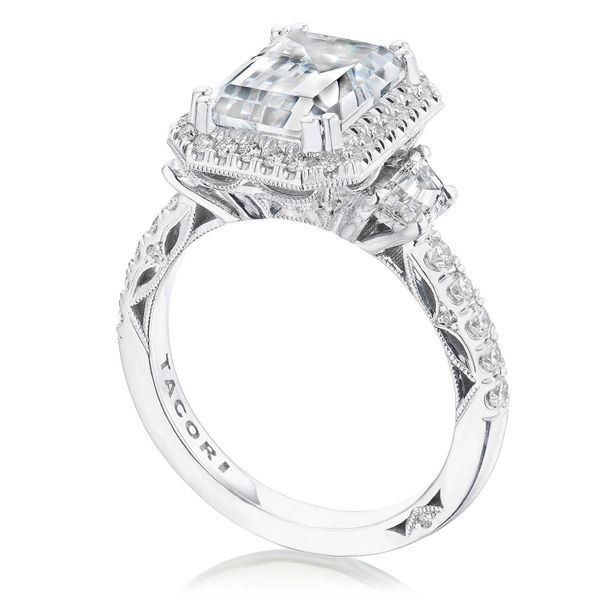 Emerald 3-Stone Engagement Ring Image 3 Di'Amore Fine Jewelers Waco, TX