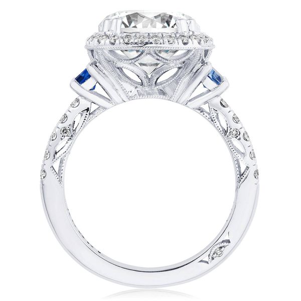Oval 3-Stone Engagement Ring with Blue Sapphire Image 2 Mitchell's Jewelry Norman, OK