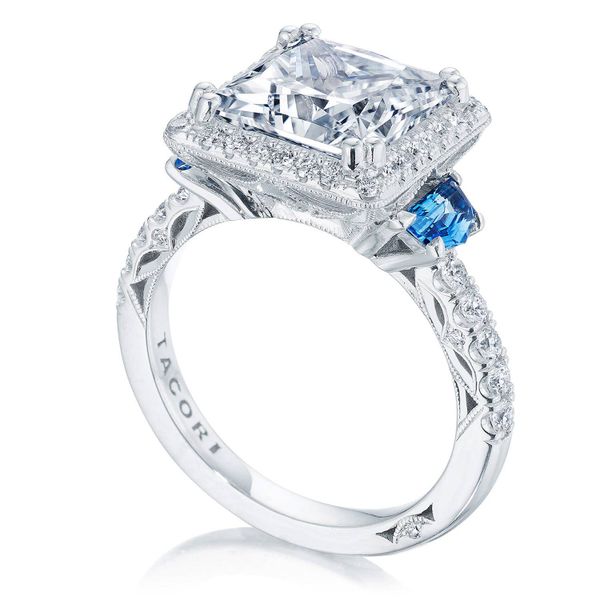 Princess 3-Stone Engagement Ring with Blue Sapphire Image 3 Baxter's Fine Jewelry Warwick, RI