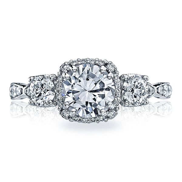 Round with Cushion 3-Stone Engagement Ring Comstock Jewelers Edmonds, WA