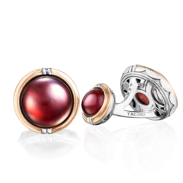 Classic Cabochon Cuff Links featuring Garnet over Mother of Pearl Comstock Jewelers Edmonds, WA