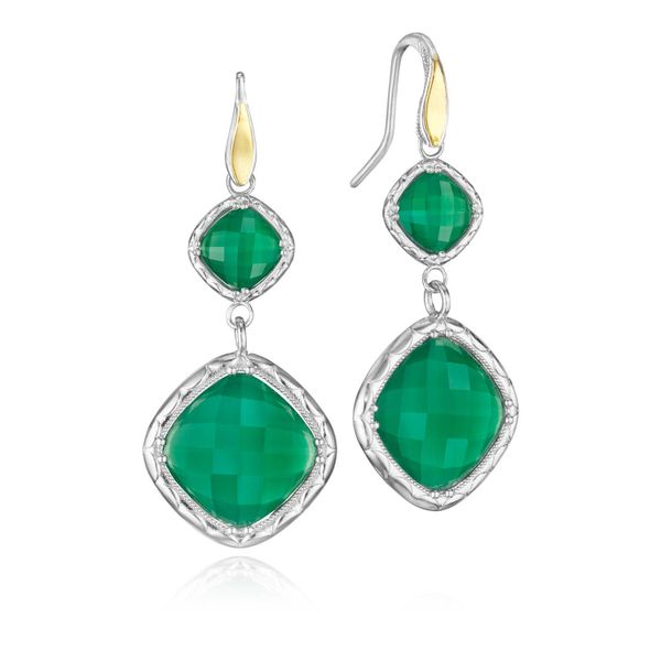 Flourishing Gem Drop Earrings featuring Clear Quartz over Green Onyx  Comstock Jewelers Edmonds, WA