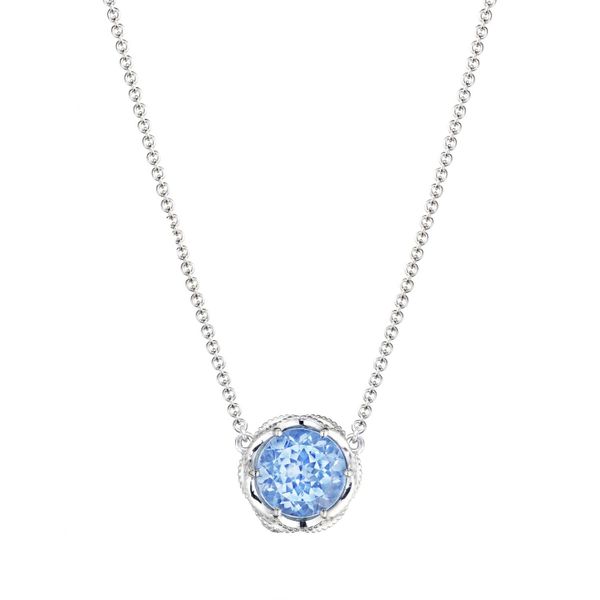 Bold Crescent Station Necklace featuring Swiss Blue Topaz Comstock Jewelers Edmonds, WA