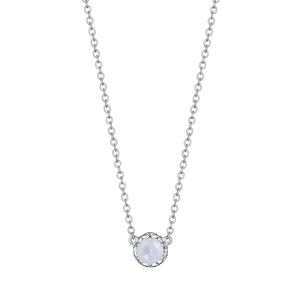 Petite Crescent Crown Gem Necklace featuring Chalcedony Comstock Jewelers Edmonds, WA