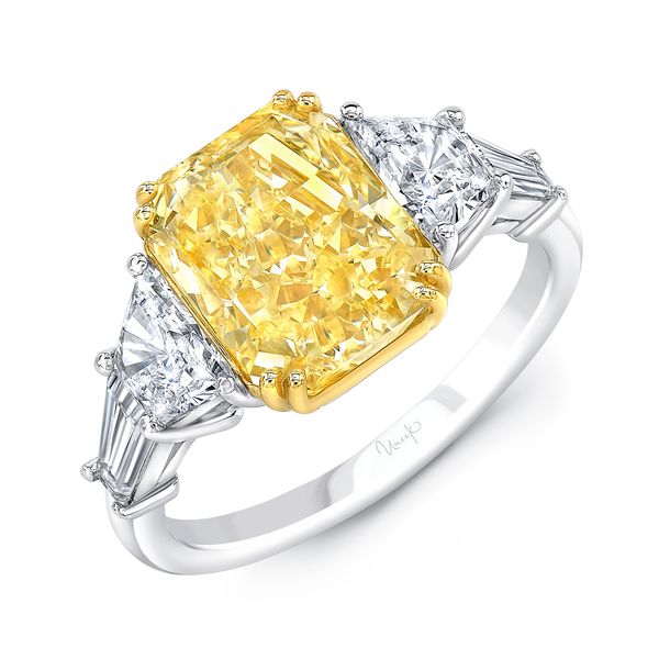 Uneek Natureal Collection Three-Stone Radiant Yellow Diamond Engagement Ring Aires Jewelers Morris Plains, NJ