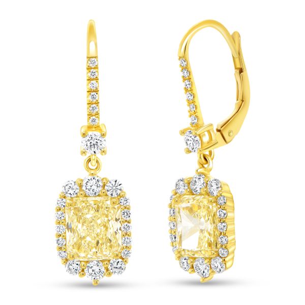 Uneek Petals Collection Halo Radiant Diamond Dangle Earrings Meritage Jewelers Lutherville, MD