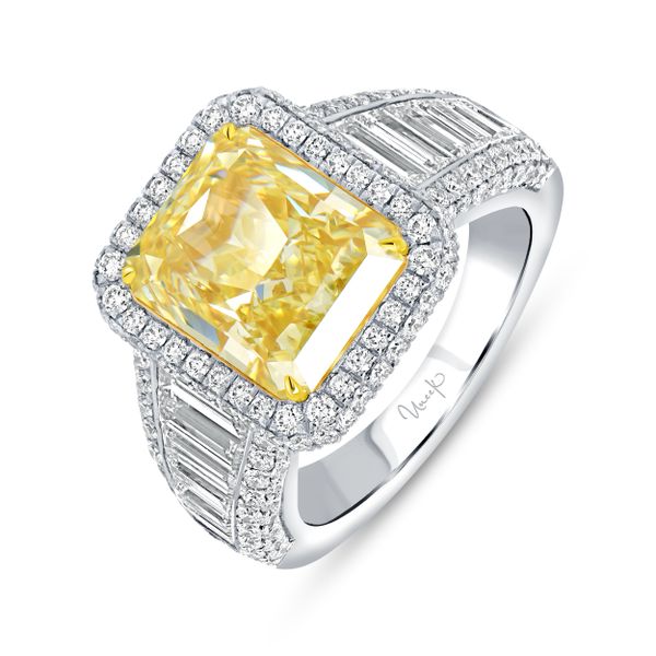 Uneek Natureal Collection Halo Radiant Yellow Diamond Engagement Ring D. Geller & Son Jewelers Atlanta, GA