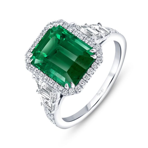 Uneek Precious Collection Halo Emerald Cut Emerald Engagement Ring Pickens Jewelers, Inc. Atlanta, GA
