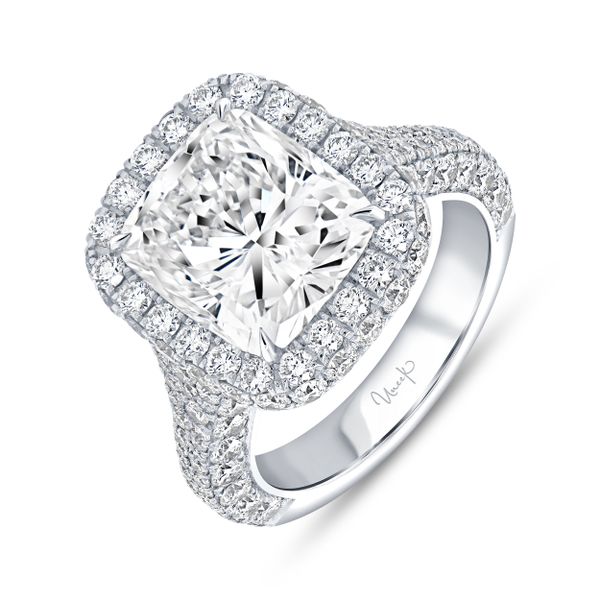 Uneek Signature Collection Halo Cushion Cut Diamond Engagement Ring Meritage Jewelers Lutherville, MD
