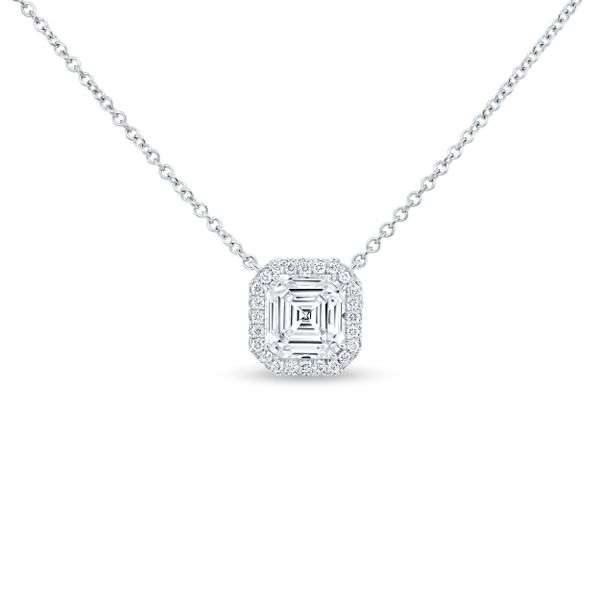 Uneek Signature Collection Halo Asscher Diamond Drop Pendant Aires Jewelers Morris Plains, NJ