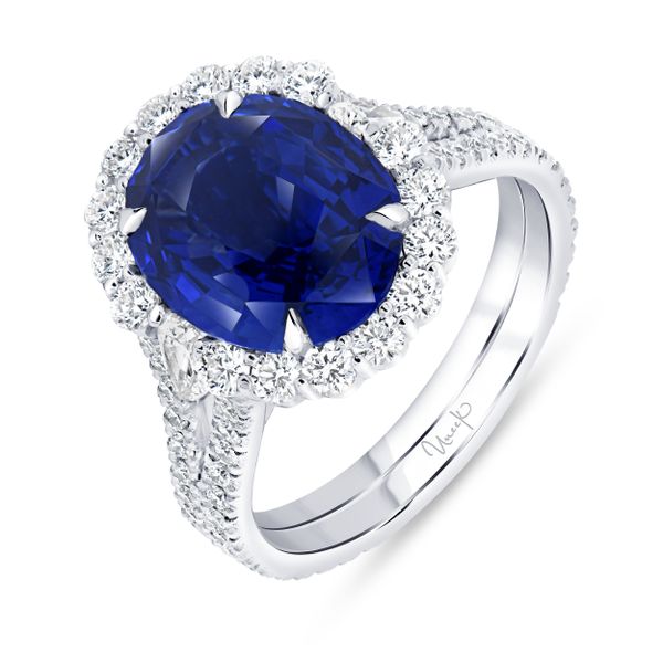 Uneek Precious Collection Halo Oval Shaped Blue Sapphire Engagement Ring Pickens Jewelers, Inc. Atlanta, GA