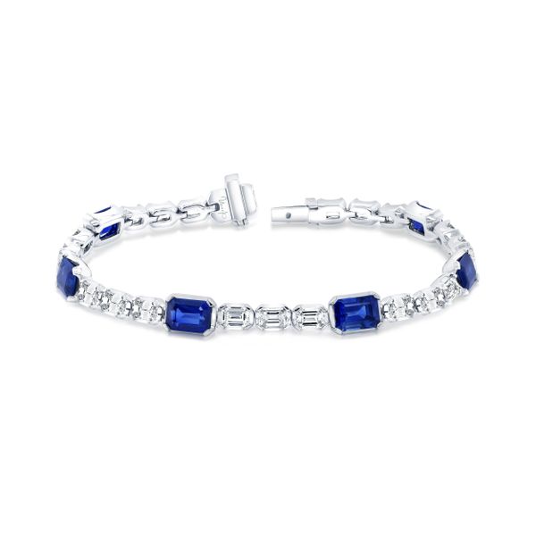 Uneek Precious Collection Strand Emerald Cut Blue Sapphire Link Bracelet Meritage Jewelers Lutherville, MD