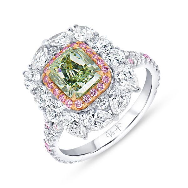 Uneek Natureal Collection Halo Radiant Green Diamond Engagement Ring Diamond Showcase Longview, WA