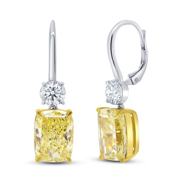 Uneek Natureal Collection Cushion Cut Fancy Yellow Diamond Dangle Earrings Diamond Showcase Longview, WA