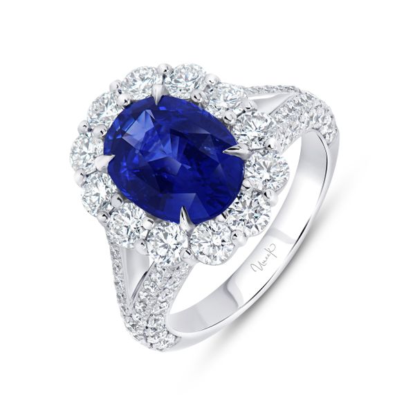 Uneek Precious Collection Split Oval Shaped Blue Sapphire Engagement Ring Mystique Jewelers Alexandria, VA