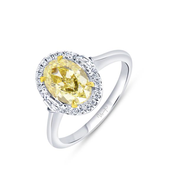 Uneek Natureal Collection Halo Oval Shaped Fancy Light Yellow Diamond Engagement Ring Parris Jewelers Hattiesburg, MS