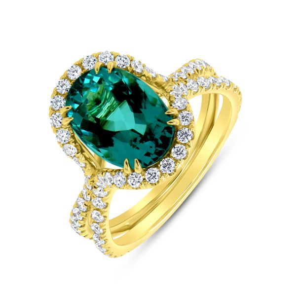 Oval Genuine Blue Tourmaline Diamond Halo Engagement Ring 14K White Gold
