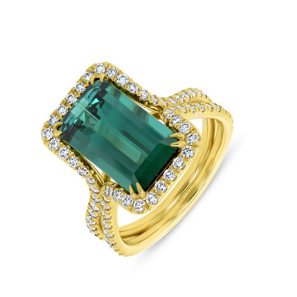 Green tourmaline ring with diamonds / 1 carat / Undina | Eden Garden Jewelry ™