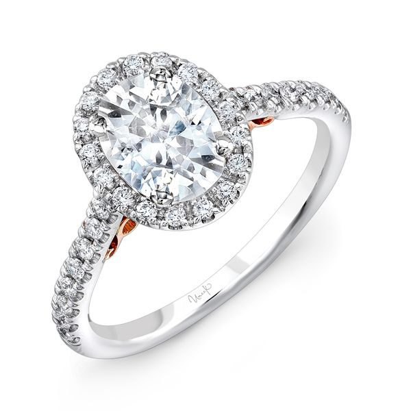 Uneek Fiorire Oval Diamond Halo Engagement Ring with Pave Shank Parris Jewelers Hattiesburg, MS