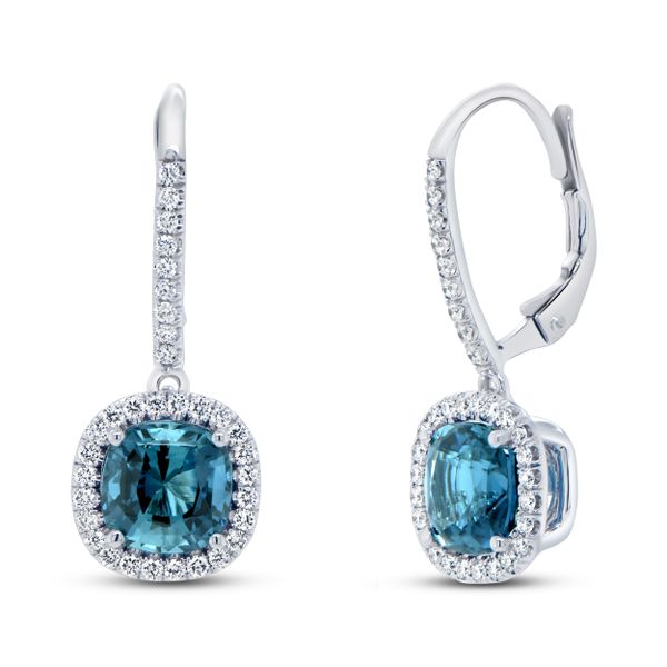 Uneek Cushion Indicolite Tourmaline Diamond Drop Earring Color Parris Jewelers Hattiesburg, MS