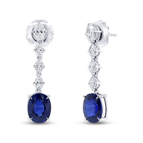 Uneek Oval Blue-Sapphire Diamond Dangle Earring Parris Jewelers Hattiesburg, MS