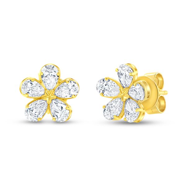 Uneek Stud Petals Floral Pear Diamond Earrings Brummitt Jewelry Design Studio LLC Raleigh, NC