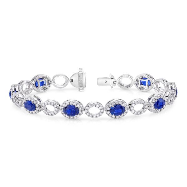 Uneek Oval Sapphire Bracelet with Diamond Halos Mystique Jewelers Alexandria, VA