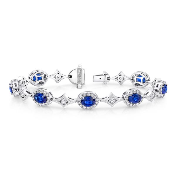 Uneek Oval Sapphire Bracelet with Channel-Set Diamonds in Elegant Rhomboid Links Mystique Jewelers Alexandria, VA