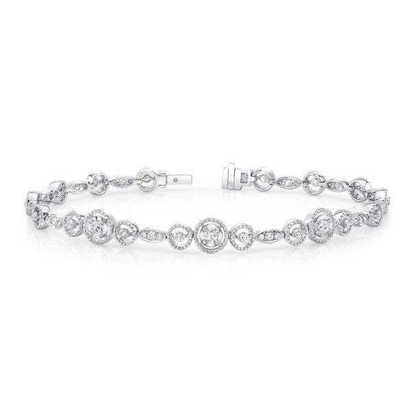 Uneek Round Diamond Bracelet with Mixed-Size Round Bead Milgrain Floating Halo Details and Navette-Shaped Accent Clusters Javeri Jewelers Inc Frisco, TX