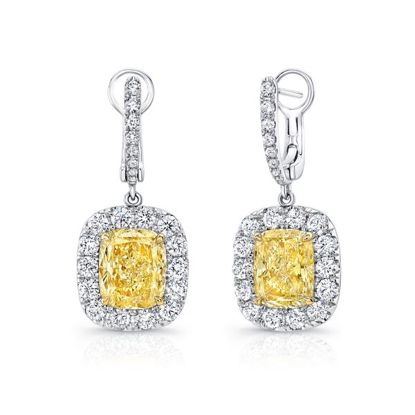 Uneek Cushion-Cut Fancy Yellow Diamond Dangle Earrings Javeri Jewelers Inc Frisco, TX