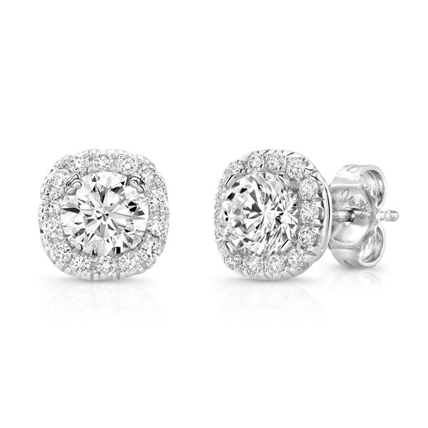 Uneek Round Diamond Stud Earrings with Cushion-Shaped Halos Javeri Jewelers Inc Frisco, TX