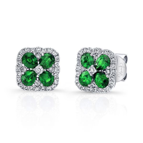 Uneek Emerald Diamond Earrings Brummitt Jewelry Design Studio LLC Raleigh, NC