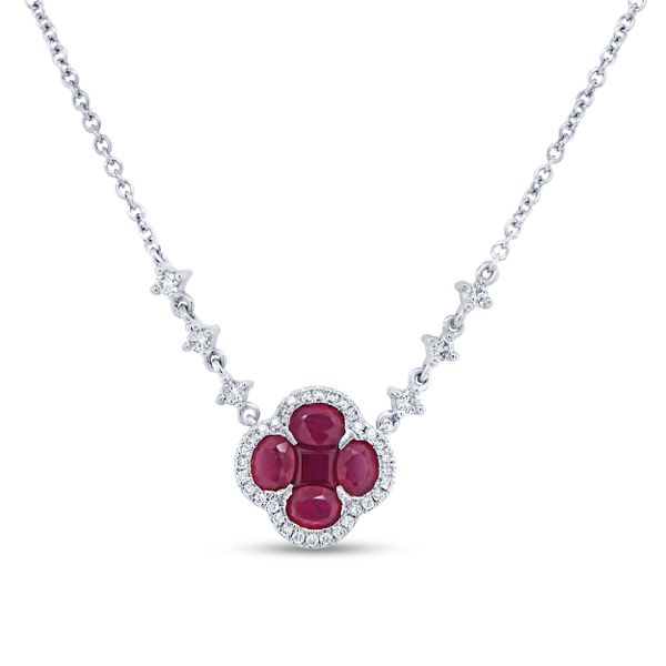 Uneek Precious Collection Floral Round Ruby Drop Necklace Diamond Showcase Longview, WA