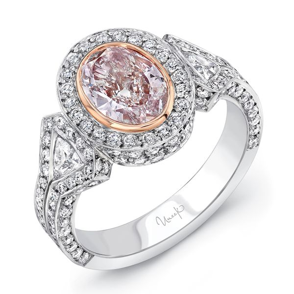 Uneek Radiant-Cut Pink Diamond Engagement Ring with Pink Diamond Inner Halo  and White Diamond Outer Halo LVS943 - LVS943 - Uneek Jewelry