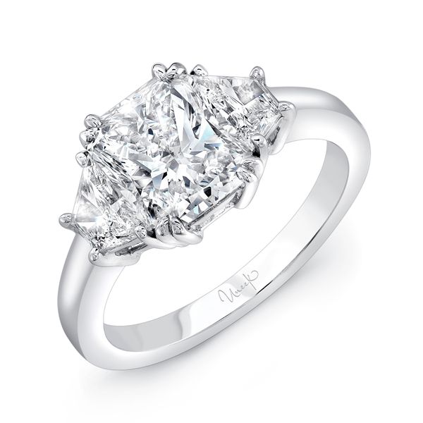Uneek Three Stone Radiant Cut Diamond Engagement Ring- D. Geller & Son Jewelers Atlanta, GA