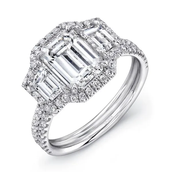 Uneek Emerald-Cut Diamond Three-Stone Engagement Ring with R  D 