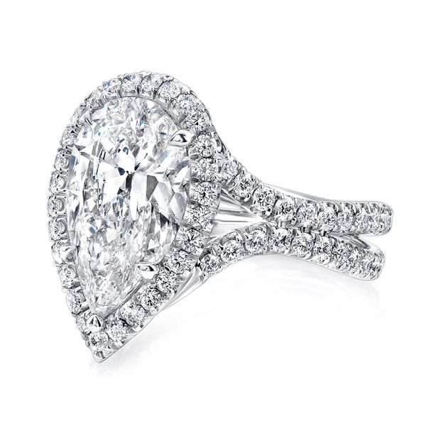 Uneek Pear-Shaped Diamond Halo Engagement Ring with Pave 