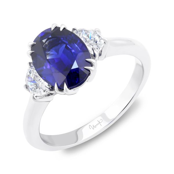 Uneek Oval-Center Sapphire-and-Diamond Three-Stone Engagement Ring Mystique Jewelers Alexandria, VA