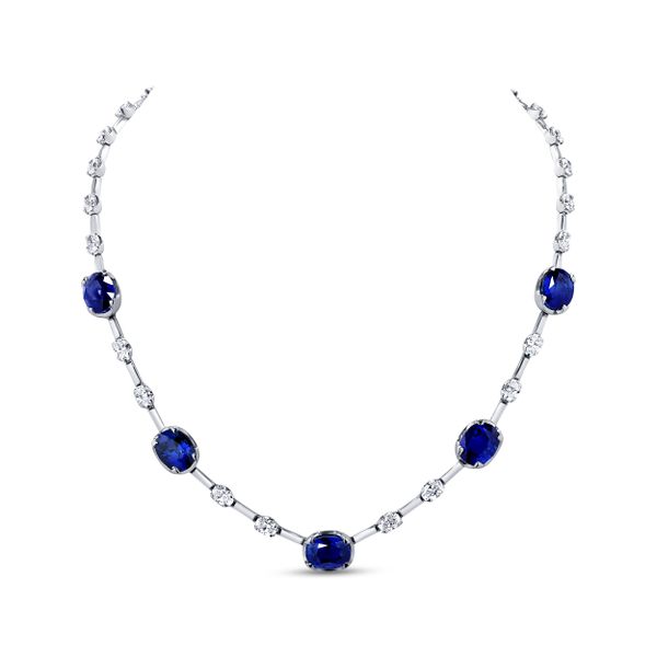 Uneek Precious Collection Oval Shaped Blue Sapphire Necklace Mystique Jewelers Alexandria, VA