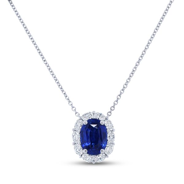 Uneek Oval Blue Sapphire Diamond Brooch Pendant Parris Jewelers Hattiesburg, MS