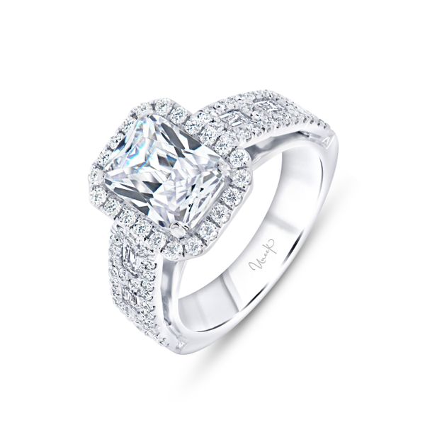 Uneek Signature Collection Halo Emerald Cut Engagement Ring Aires Jewelers Morris Plains, NJ