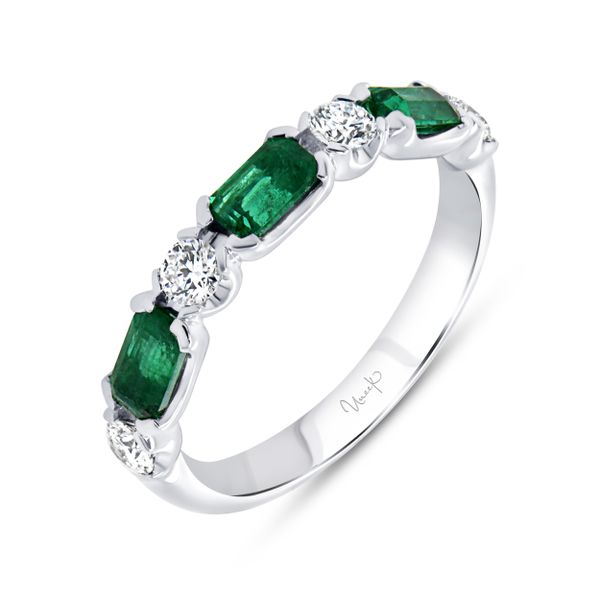 Uneek Precious Collection Straight Emerald Cut Emerald Anniversary Ring Parris Jewelers Hattiesburg, MS