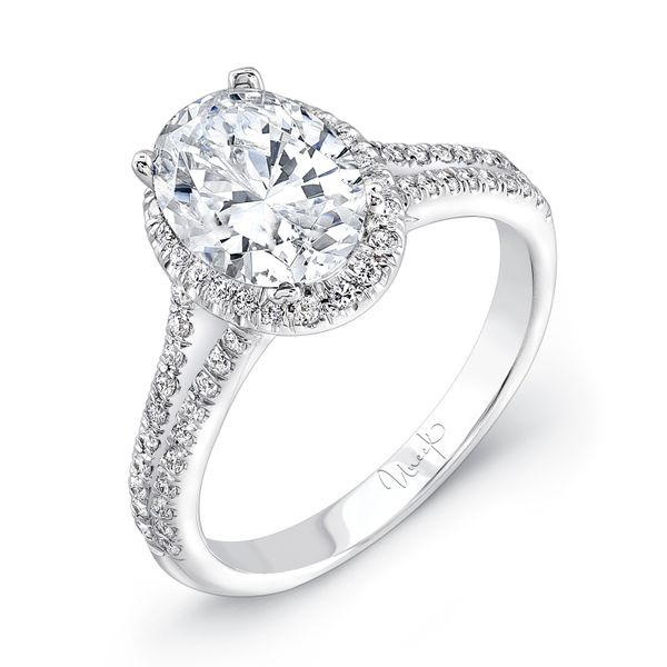 Uneek Oval Diamond Halo Engagement Ring with Split Upper Shank Brummitt Jewelry Design Studio LLC Raleigh, NC