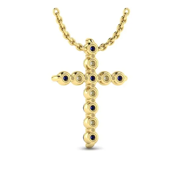 Sapphire cross deals necklace yellow gold