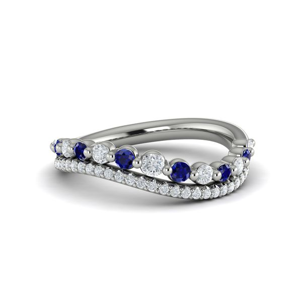 Diamond and Blue Sapphire Two Row Ring