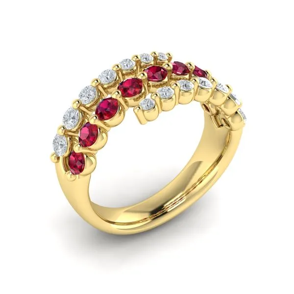 Two Row Diamond and Ruby Wedding Anniversary Ring in 14k Gold