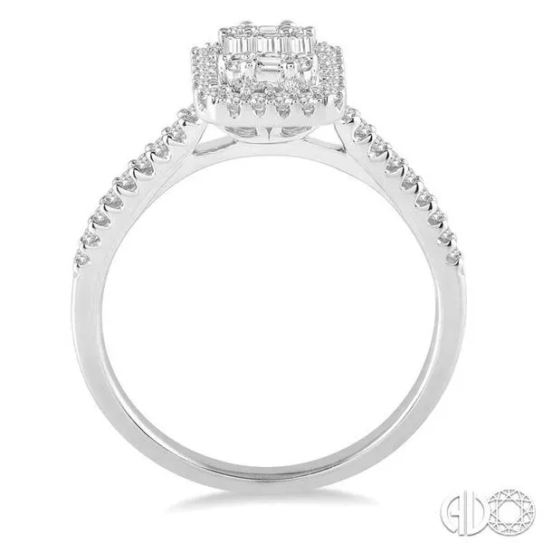 5/8 Ctw Emerald Shape Round Cut and Baguette Diamond Ring...