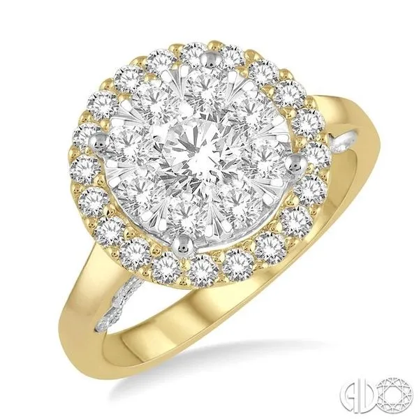 1 1/2 Ctw round Diamond Lovebright Solitaire Style Halo Engagement Ring in 14K Yellow and white Gold similar item image